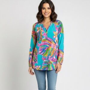 Lilly Pulitzer Silk Elsa Top size XS Sea Blue Summer Haze